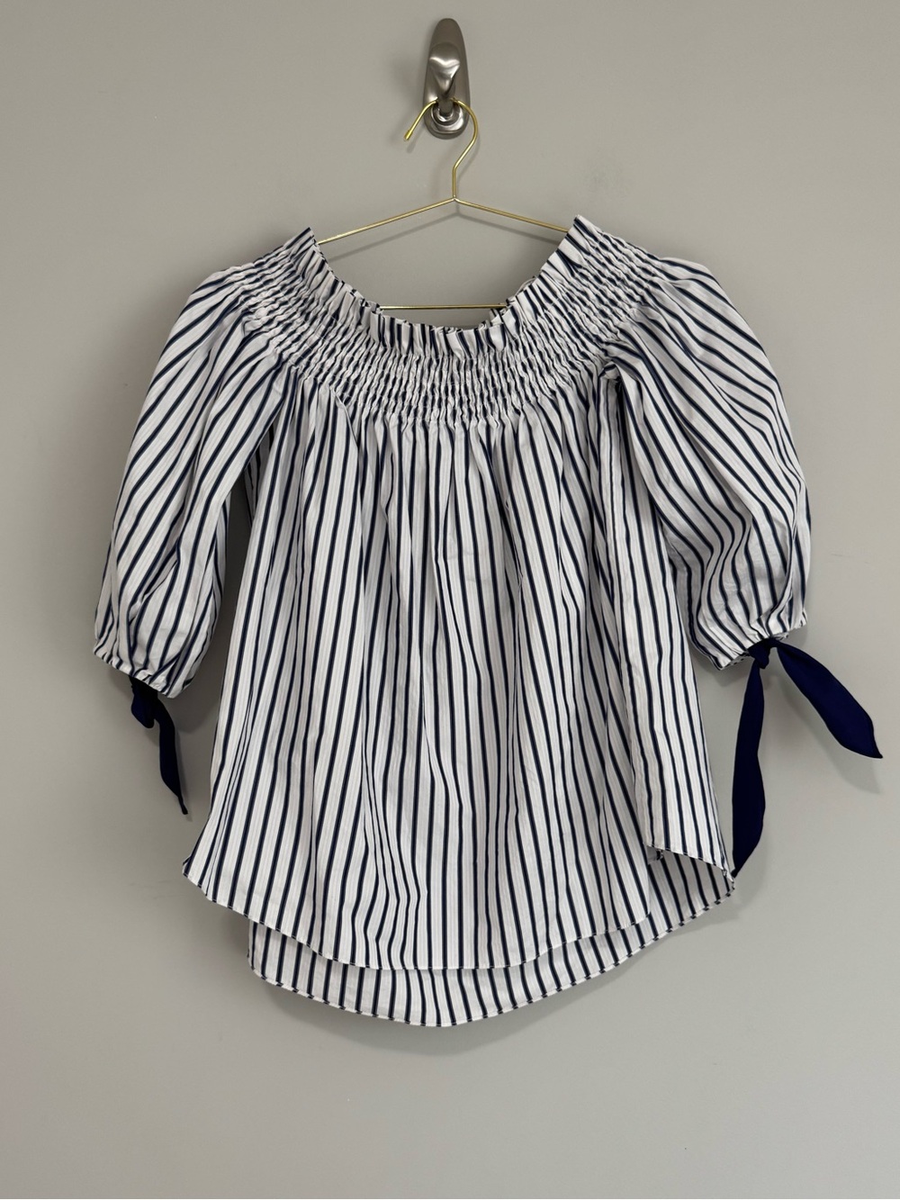 Caroline Constas Striped Off-Shoulder Smocked Top